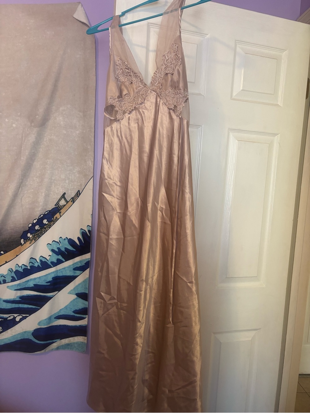 Silky Lace V-Neck Satin Nightgown